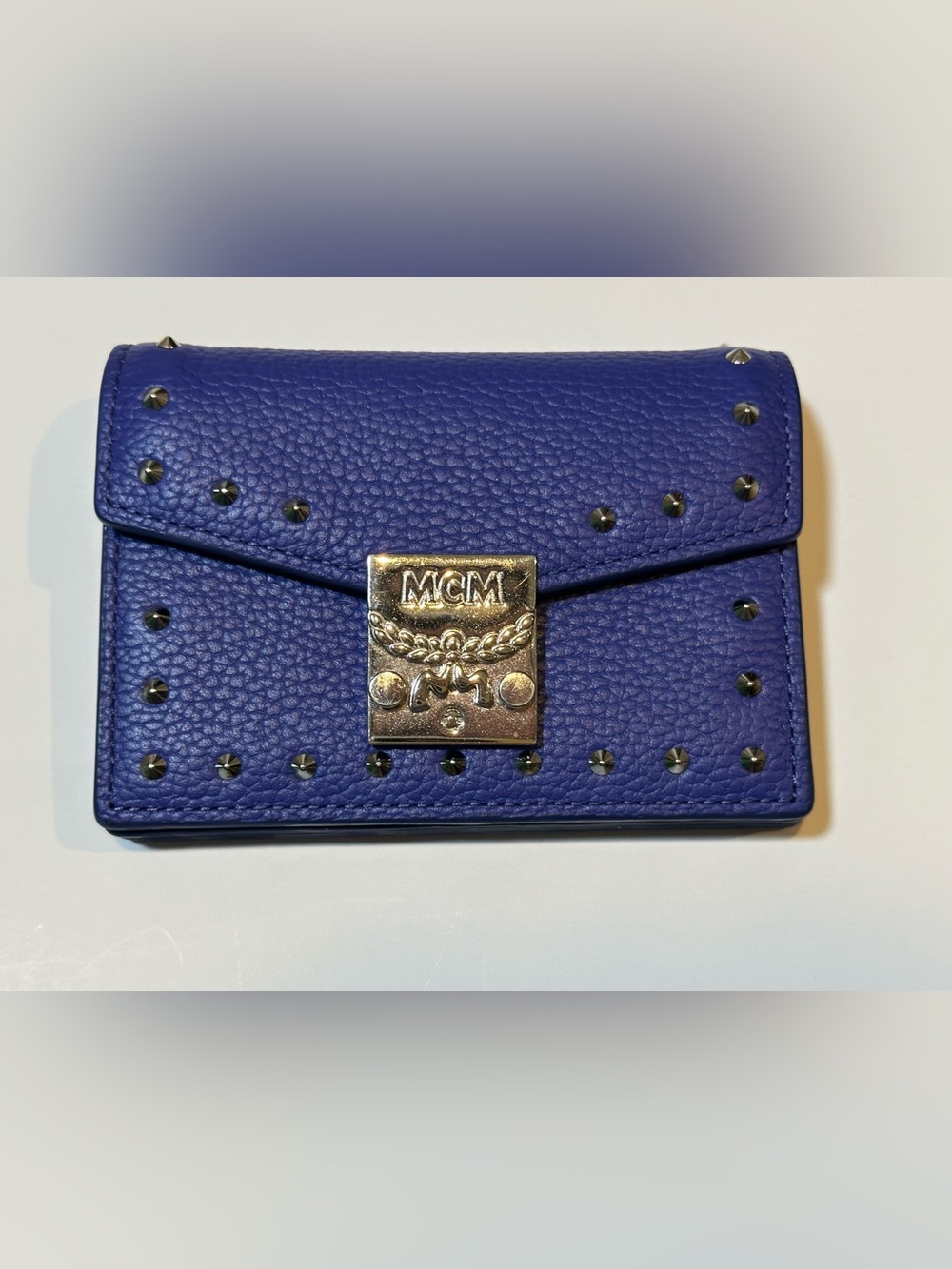 MCM Blue Studded Leather multi layer card case